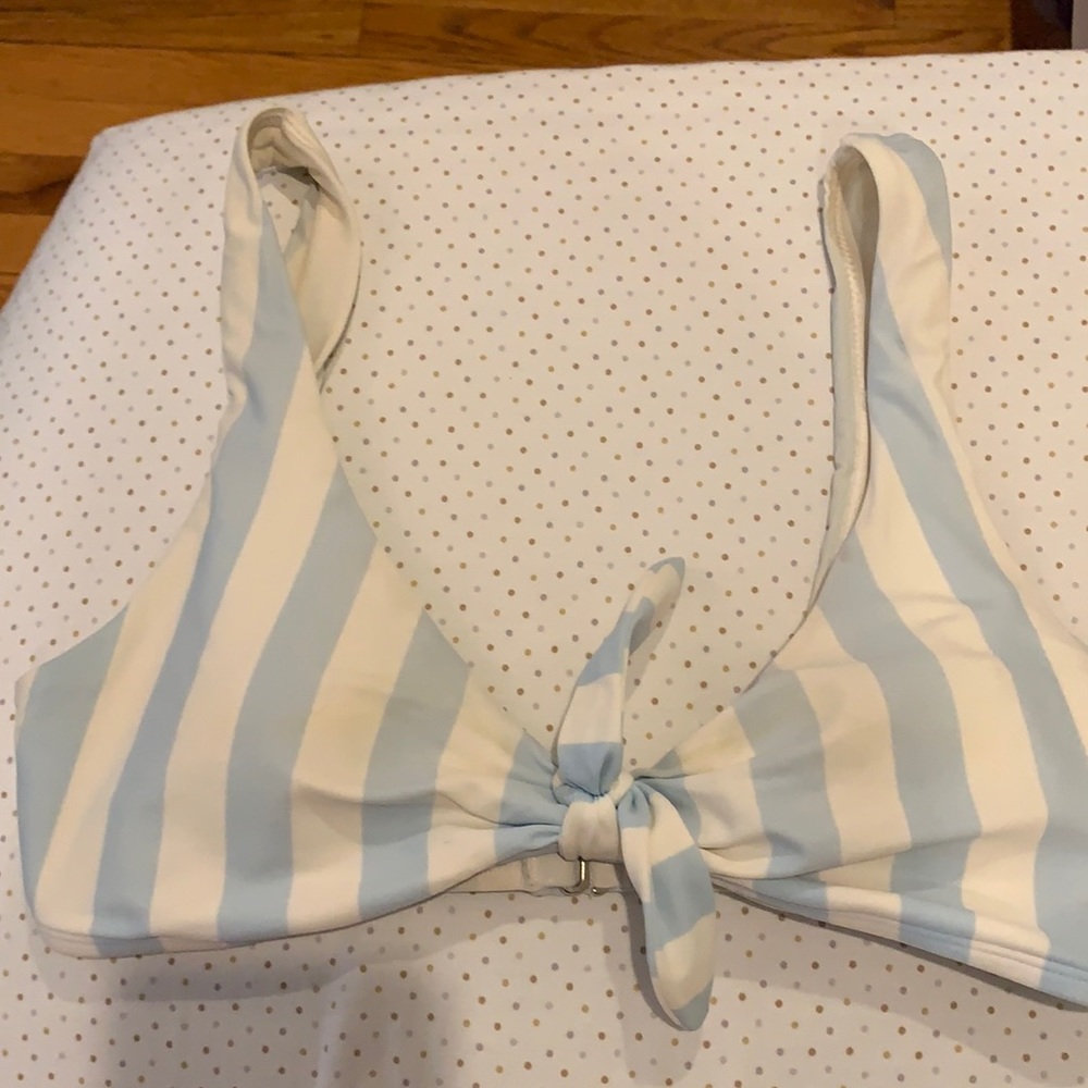 Blue and white striped bathing suit top